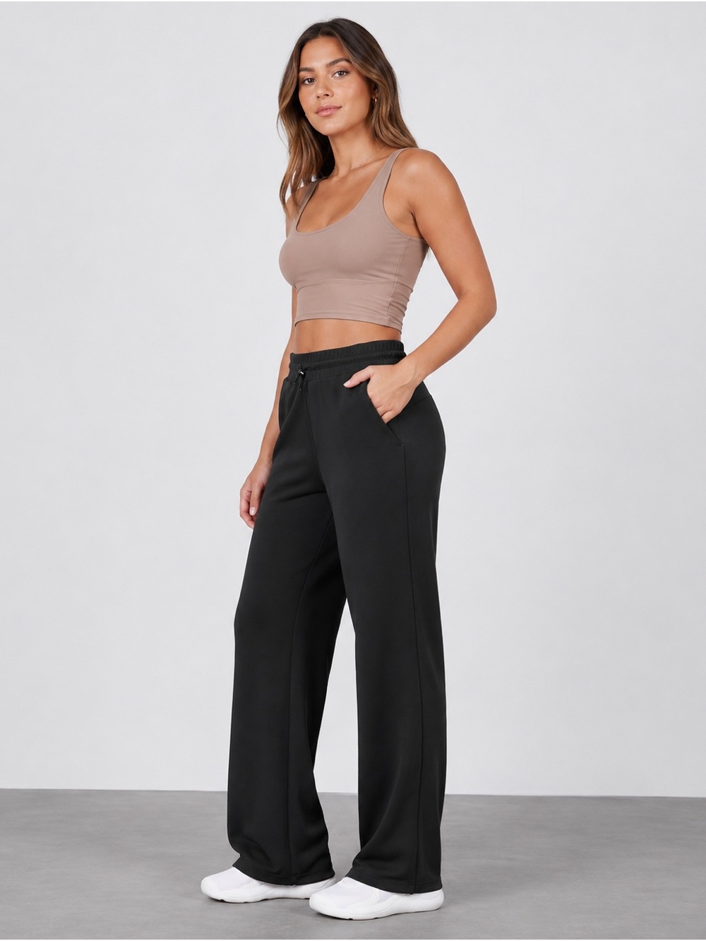 Black Modal Wide Leg Soft Pull-On Adjustable Drawstring Lounge Pants 27” Smal